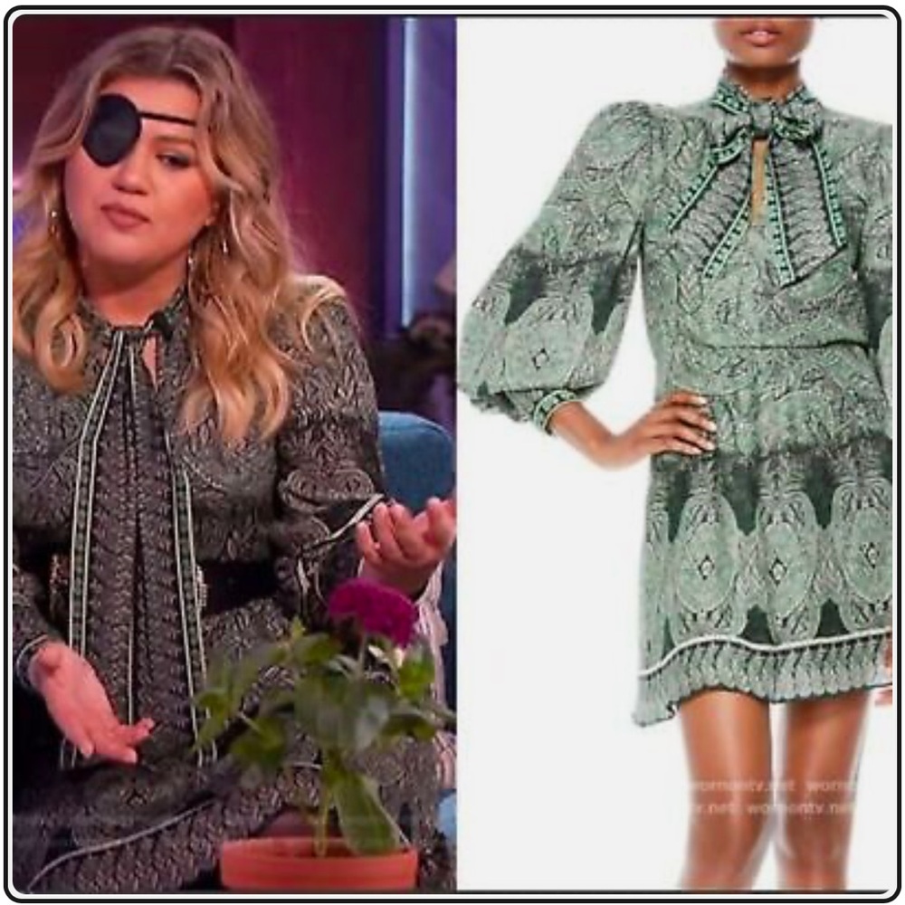 Alice & Olivia - Black, White & Green Paisley Print Dress,Size 2